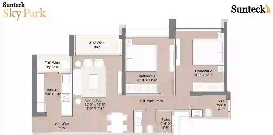 2 BHK 702 sqft