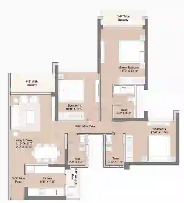 3 BHK 1040 sqft